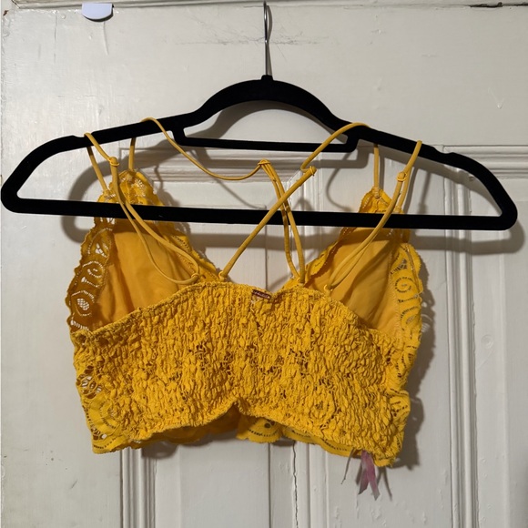 PINK Victoria’s Secret Yellow Lace Bralette Large Strappy Criss Cross Back - Picture 2 of 5